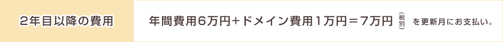 年間費用5万円+ドメイン費用1万円=6万円税別を更新月にお支払い。